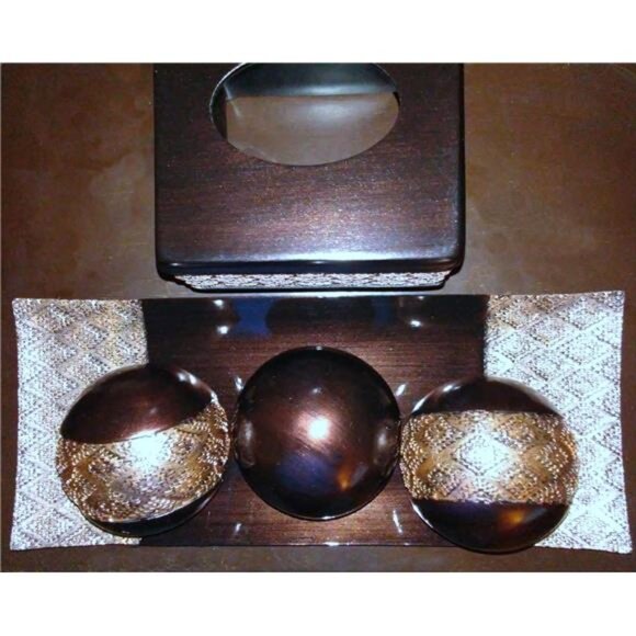 Rustic Luxe Decorative Tray and Orb Set - Centerpiece Table -Living Room Decor